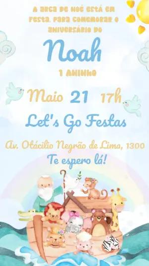 Convite Aniversário Arca de Noé Menino Editável