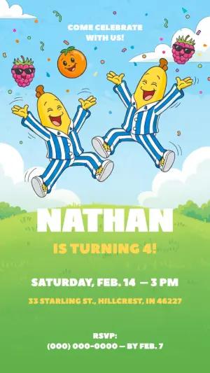 Cartoon Bananas Birthday Party Invitation | Editable Template