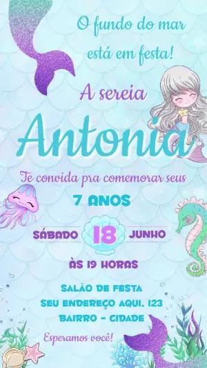 Convite de Aniversário Sereia Fundo do Mar para Editar Online