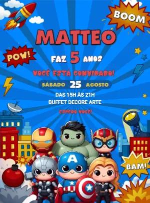 Convite de Aniversário Vingadores Baby para Editar