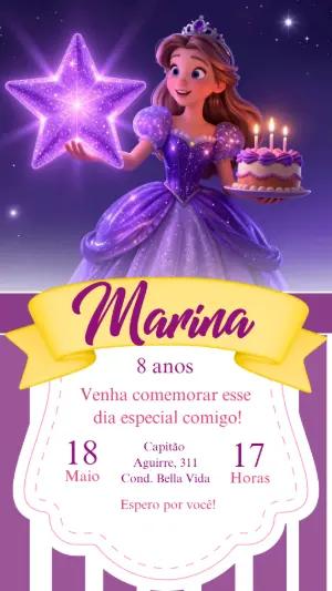 Convite de Aniversário Princesa Sofia Modelo Editável