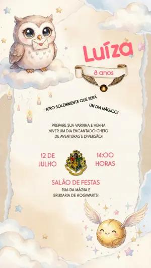 Convite de Aniversário Harry Potter Aquarela Fofo para Editar