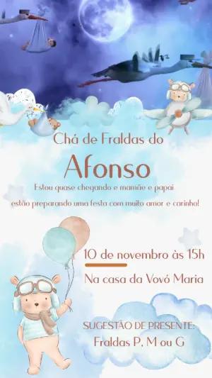 Convite Animado Chá de Fraldas Ursinho Aviador para Editar