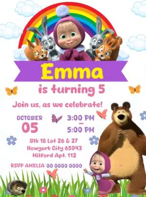 Masha and The Bear Birthday Invitation Editable Online