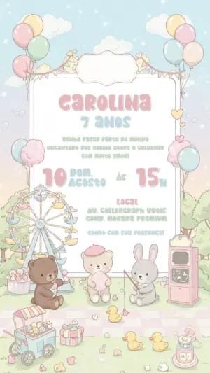 Convite Aniversário Parque de Diversões Fofo Editável Online