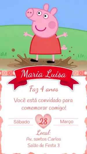 Convite de Aniversário Peppa Pig na Lama Editável