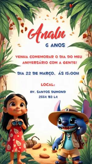 Convite Aniversário Lilo e Stitch Safari para Editar Online