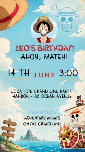 One Piece Anime Birthday Invitation | Editable Digital Template