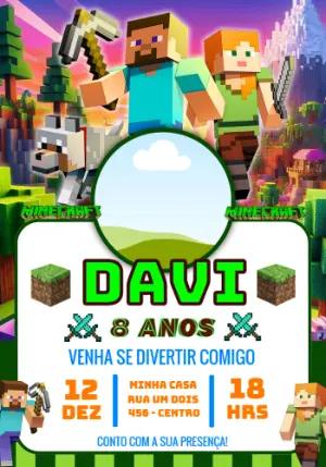 Convite Digital Minecraft: Modelo Editável para Festa Infantil