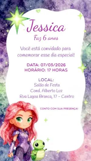 Convite de Aniversário Estelar Tema Galáxia para Editar