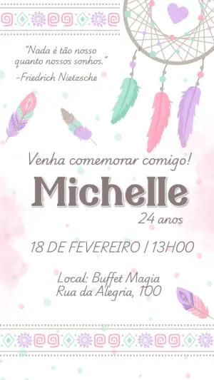 Convite Aniversário Filtro dos Sonhos Boho para Editar Online