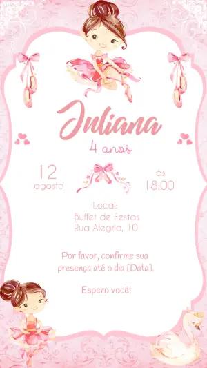 Convite de Aniversário Bailarina Aquarela Editável