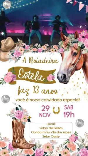 Convite Animado Aniversário Boiadeira para Editar Online