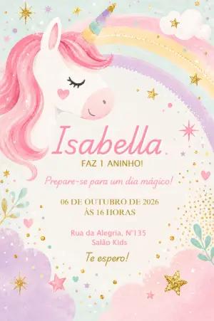 Convite de Aniversário Unicórnio Mágico Editável Online