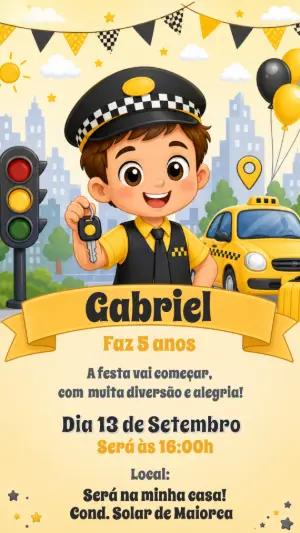 Convite de Aniversário Infantil Tema Táxi para Editar