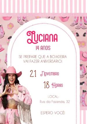 Convite de Aniversário Boiadeira Rosa Country para Editar