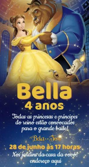 Convite de Aniversário A Bela e a Fera Mágico para Editar