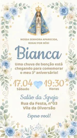 Convite Digital Aniversário Nossa Senhora Floral Editável