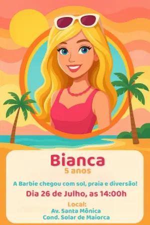 Convite Aniversário Barbie Pool Party para Editar Online
