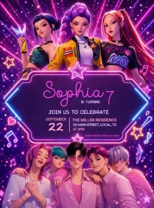 Editable Kpop Demon Hunters Birthday Invitation Template