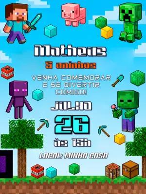 Convite de Aniversário Minecraft Pixelado para Editar Online