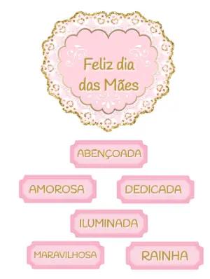 Topo de Bolo Dia das Mães Elegante Rosa e Dourado para Editar