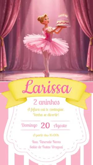 Convite de Aniversário Bailarina Rosa Delicado para Editar