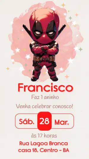 Convite de Aniversário Deadpool Chibi para Editar Online