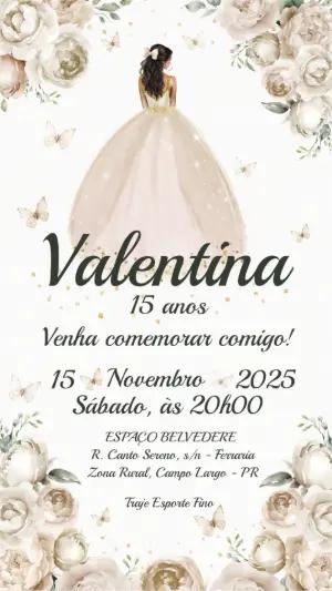 Convite de 15 Anos Debutante com Flores para Editar Online
