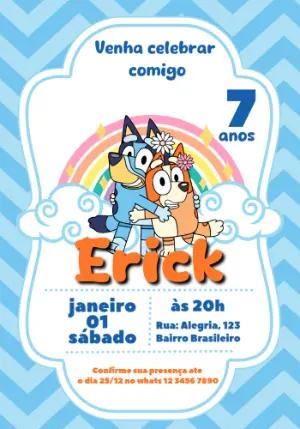 Convite de Aniversário Bluey e Bingo para Festa Infantil Editável