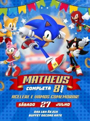 Convite de Aniversário Turma do Sonic para Editar Online