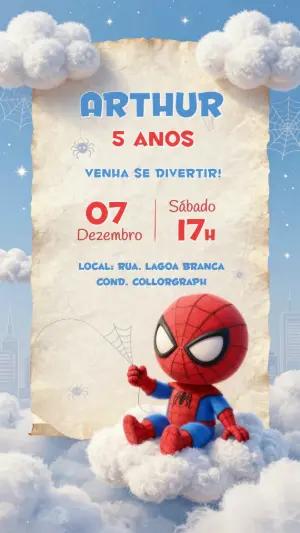 Convite de Aniversário Homem-Aranha Fofo para Editar
