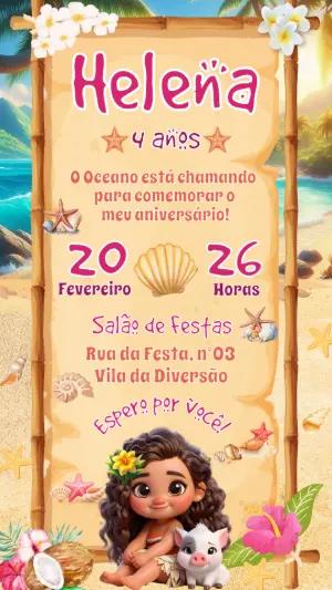 Convite de Aniversário Moana Baby Tropical para Editar