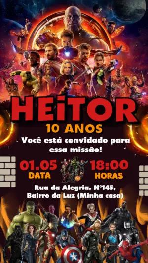 Convite de Aniversário Vingadores Heróis modelo digital para editar