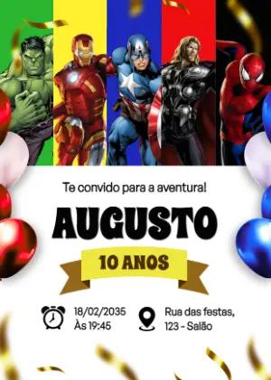 Convite de Aniversário Vingadores Colorido para Editar