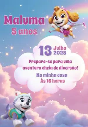 Convite Aniversário Patrulha Canina Skye e Everest para Editar