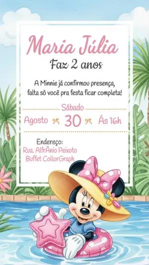 Convite Aniversário Minnie Piscina para Editar Online