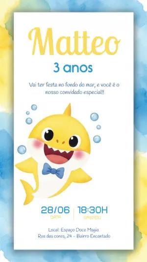 Convite Aniversário Baby Shark Amarelo para Editar Online