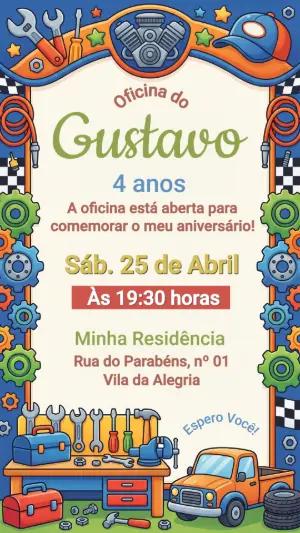 Convite de Aniversário Oficina Mecânica Infantil Editável