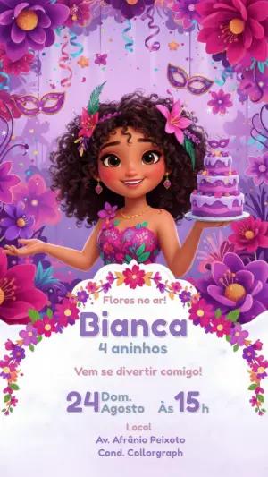 Convite de Aniversário Infantil Floral Roxo para Editar