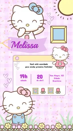 Convite de Aniversário Hello Kitty Rosa e Fofo para Editar