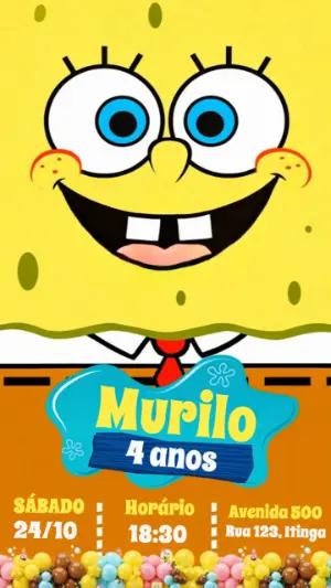 Convite Animado Bob Esponja Falante para Aniversário Infantil