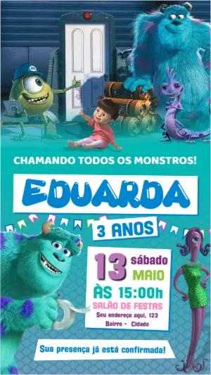 Convite de Aniversário Monstros SA para Editar Online