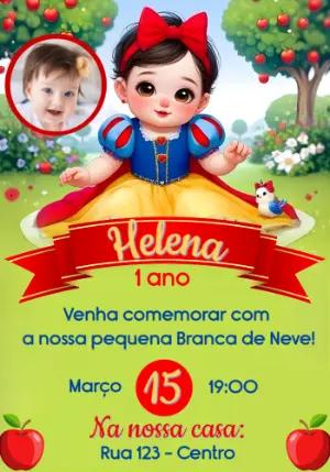 Convite Digital Branca de Neve Baby com Foto para Editar