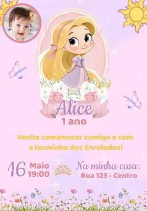 Convite de Aniversário Enrolados Rapunzel com Foto para Editar