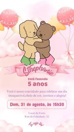 Convite Aniversário Bobbie Goods com Ursinho para Editar Online