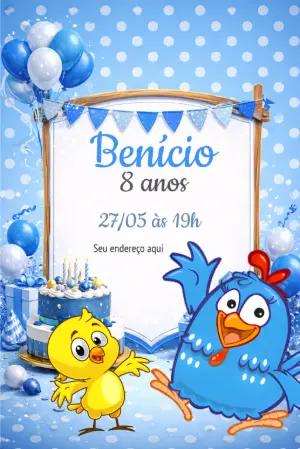 Convite de Aniversário Galinha Pintadinha Azul Editável