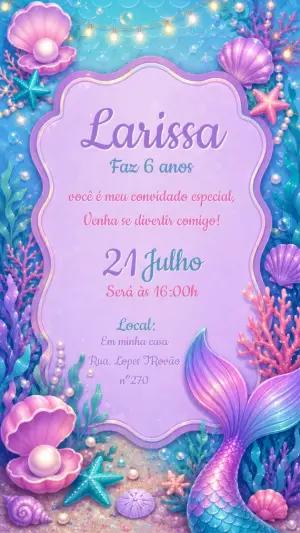 Convite de Aniversário Sereia Fundo do Mar Editável