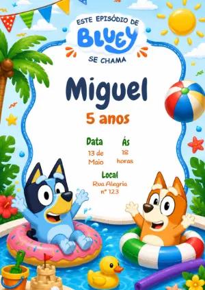 Convite de Aniversário Bluey e Bingo na Piscina para Editar