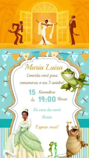 Convite Animado Aniversário Princesa Tiana e o Sapo para Editar